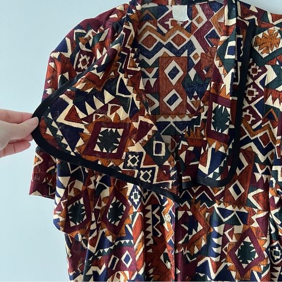 Vintage Geometric Button Up Collared Blouse Top Shirt k - Picture 3 of 10